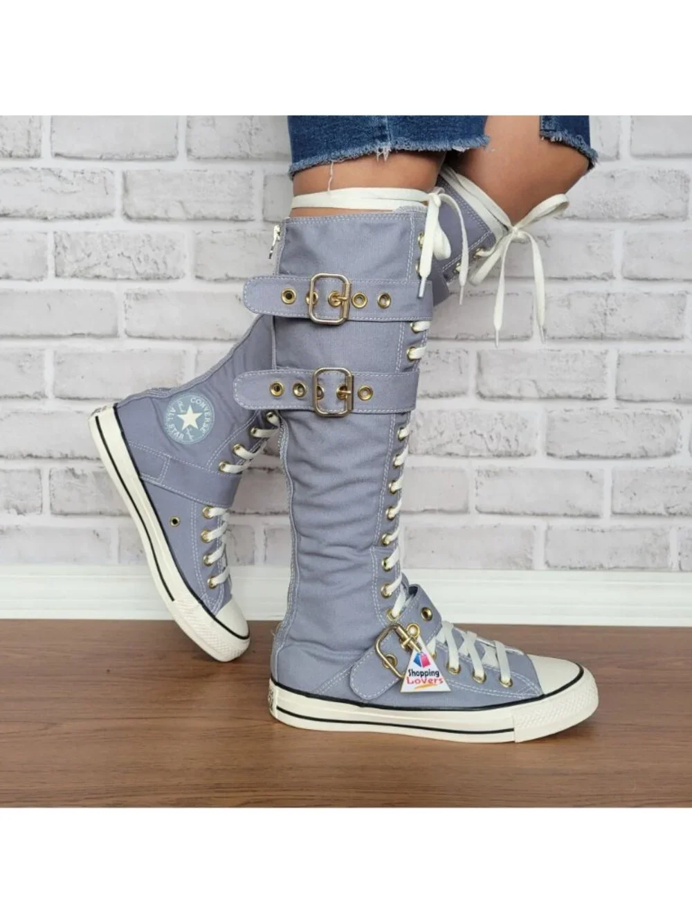 ⭐Converse Chuck Taylor XXHi Buckles 7 Women's Knee-high Boots Shoes Gray A11892C